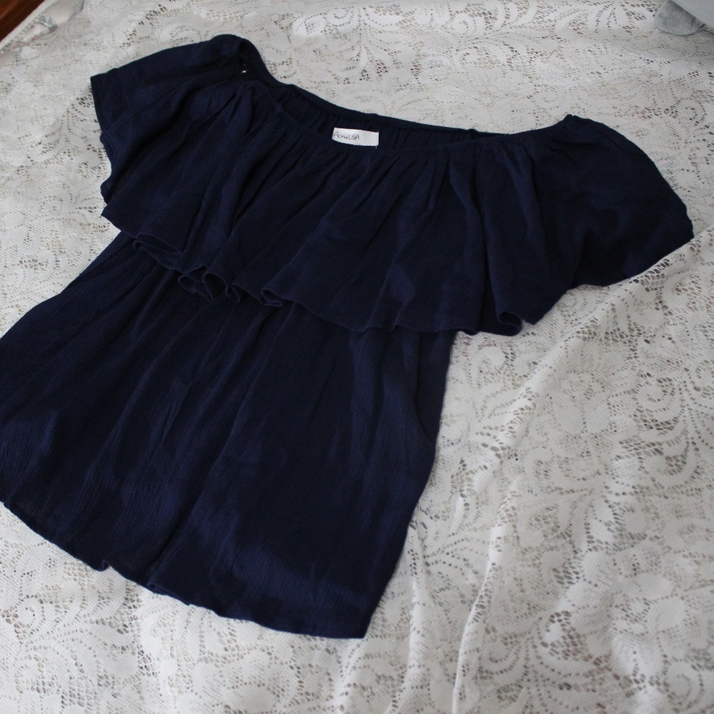 Dark Blue Off The Shoulder Top